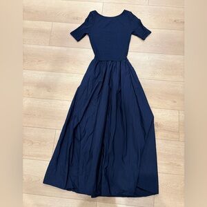 GAP Mixed Media Poplin Navy Blue Maxi Dress with Pockets
